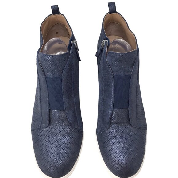 Linea Paolo Wedge Sneakers Platform Boots Booties Blue Metallic Side Zip Sz 12 - Picture 6 of 11